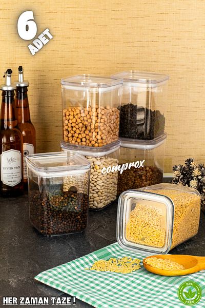 Comprox مجموعة من 6 أبواب تخزين طعام مربعة صلبة سعة 900 مل، مقاومة للهواء، خالية من مادة BPA