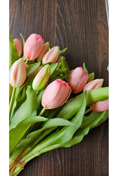 Omelas Yapay Islak Lale Pembe 30 Cm. Islak Dokulu Pembe Lale 7 Dallı. ( 4 Çiç...