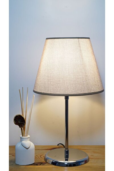 retro home design Krom Ayak Bej Krem Konik Şapkalı Masa Lambası 1 Adet Abajur...