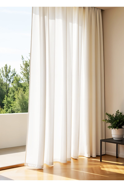 Perle Krem Saten Güneşlik Perde – Ekstrafor Büzgülü