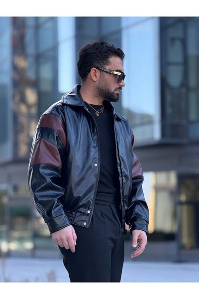 MİS MODA men's spring oversize sleeve garnished leather coat
