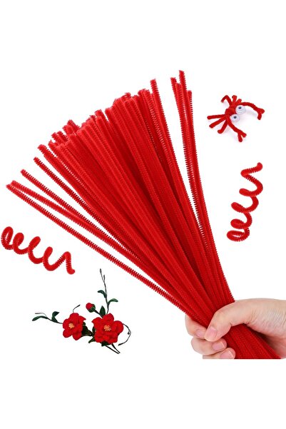 Hobialem 25'li Kırmızı Renkli Şönil, Eğitici Şönil Seti, Tüylü Tel, 30 cm, Pe...