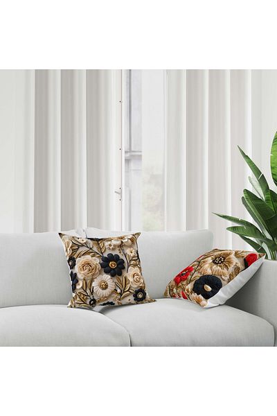 Şah Dekor Model de broderie Punch Imprimare digitală Negru/crem 4 buc. Față de pernă din catifea de lux