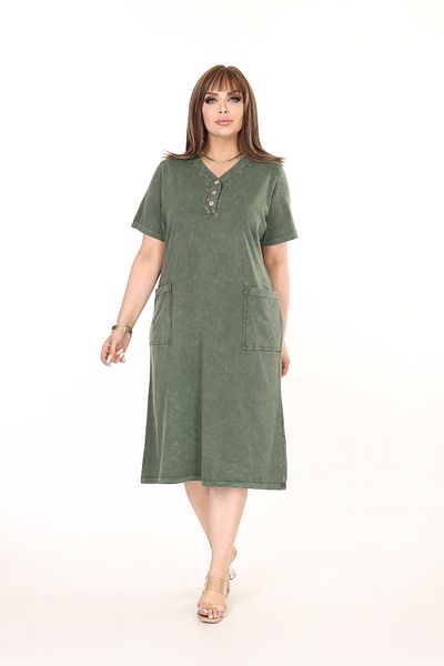özle fashion Buttoned Collar Plus Size Pocket Dress