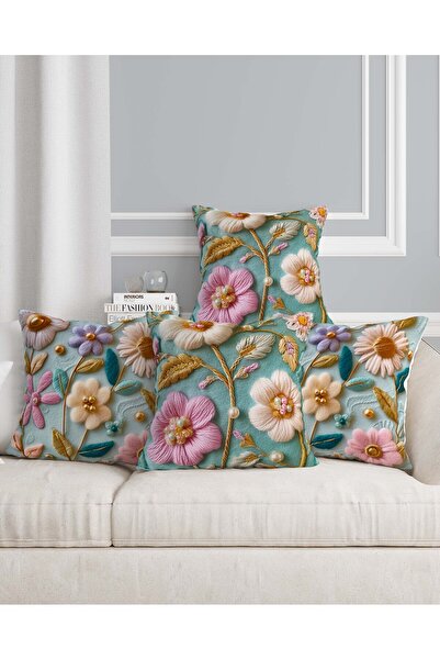 Şah Dekor Pouzdro na polštář - růžovo-modrá barva luxusní samet na digitální povrch v 4'lü Kirlend