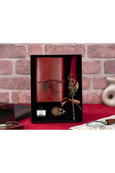 Wolawood Nostaljik Divit Hokka Kaligrafi Seti Mürekkep Deri Defter Özel Kutulu Hediyelik Antika Yazı Takımı