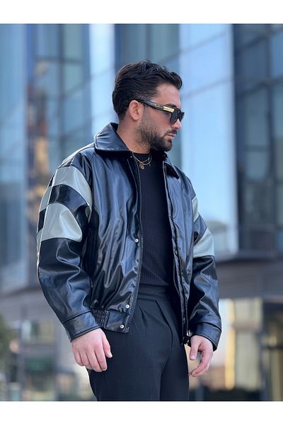 MİS MODA men's spring oversize sleeve garnished leather coat