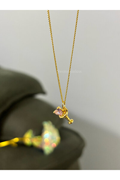 stainless steell Zincir kolye zikron taşlı paslanmaz çelik minimal taşlı zari...