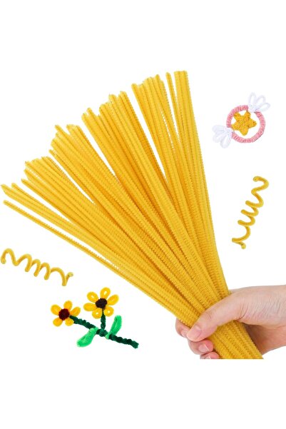 Hobialem 25'li Sarı Renkli Şönil, Eğitici Şönil Seti, Tüylü Tel, 30 cm, Peluş Tel