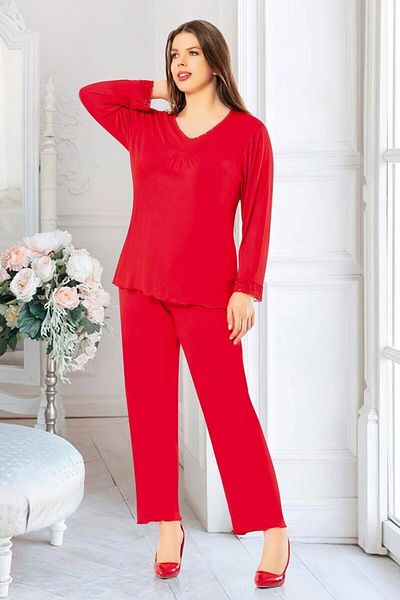 bacc Women's Red Stone Detailed Oversized Pajama Set Bcan- 258806 Fa