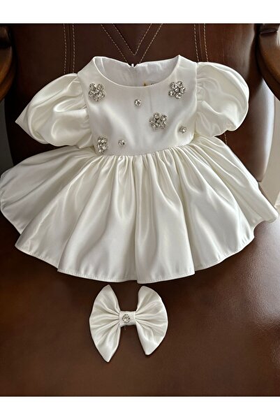SPRINCO çocuk kırık beyaz taşlı elbise