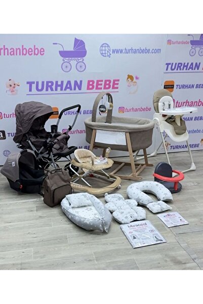 TURHAN BEBE Yeni Doğan TERRA Lüx Bebek Çeyiz Seti (16 Parça) AHŞAP BEŞİK KRAFT BEBEK ARABASI MAMA SANDALYESİ...