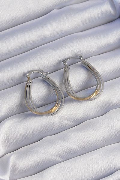 Clariss Brass Gold Silver Colored Oval Multiple Look Earrings
