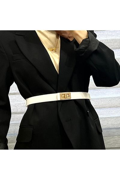 Tina Stitched Gold Buckle Women's Belt Trouser Belt Dress Belt Shirt Belt Coat Belt