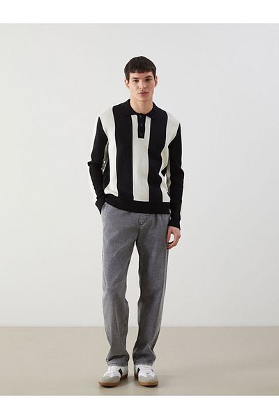 LC Waikiki Xside Polo Neck Striped Men's Textured Knitwear Sweater