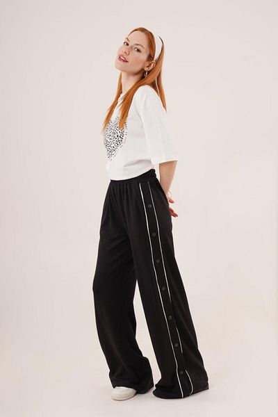 The AlpAli Wide Leg Black Tracksuit with Snap Fasteners and Elastic Waist