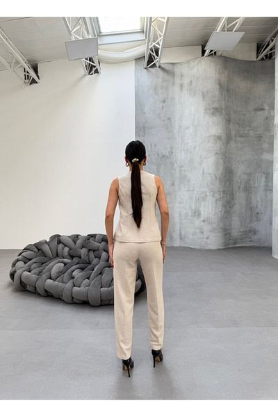 leyla sanat sanata yeni bir bakış açısı Leyla Art a New Perspective on Art Tina Asymmetric Linen Vest Pants Suit
