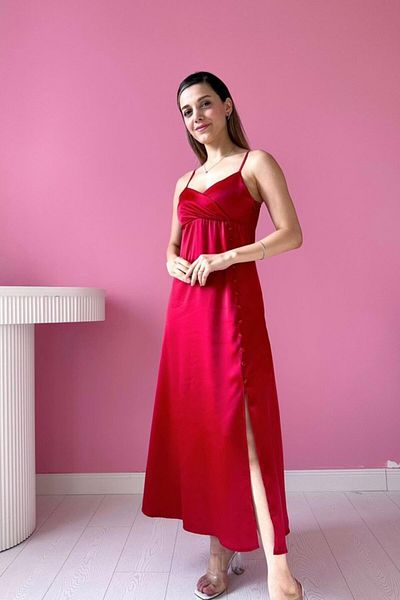 Leyaa Red Strappy Satin Dress