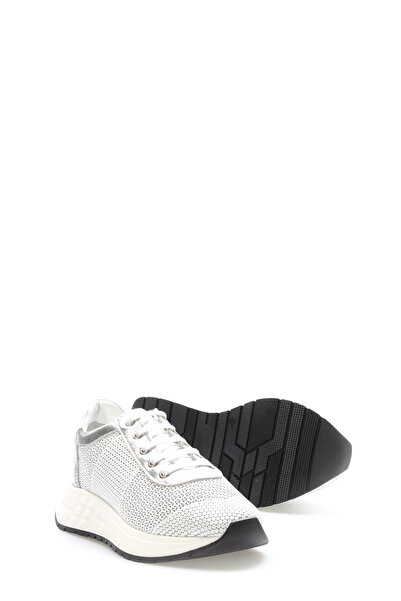 Ayakkabıhane Inside and Outside Genuine Leather White Silver Women's Casual S...