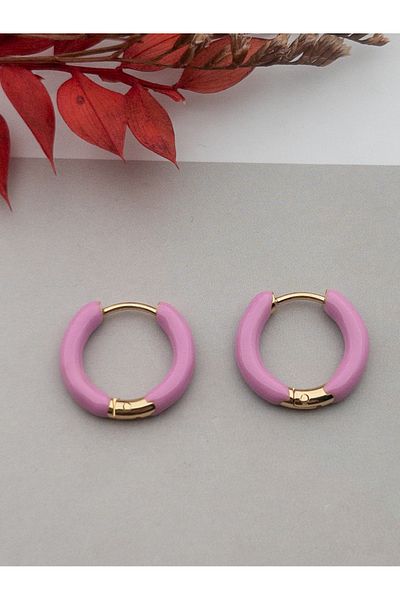 Siya Silver Colorful Enamel Gold Color Small Hoop Steel Earrings
