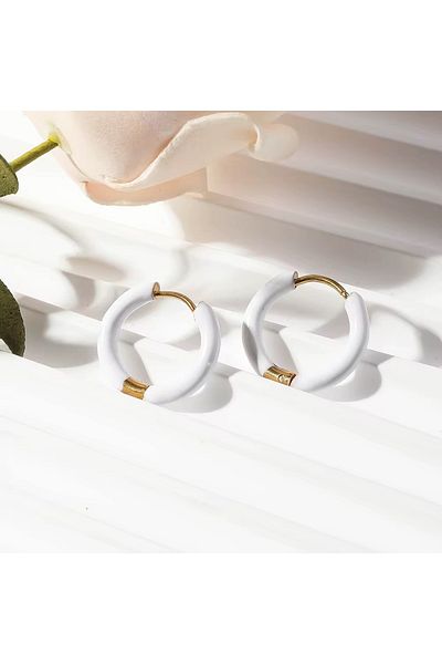 Siya Silver Colorful Enamel Gold Color Small Hoop Steel Earrings