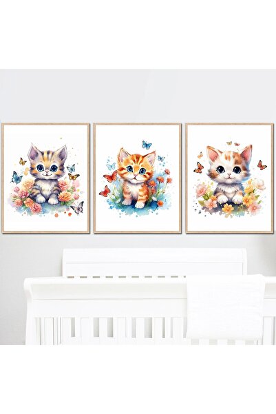 FORONEUS Комплект от 3 картини с котешка тематика за детска стая