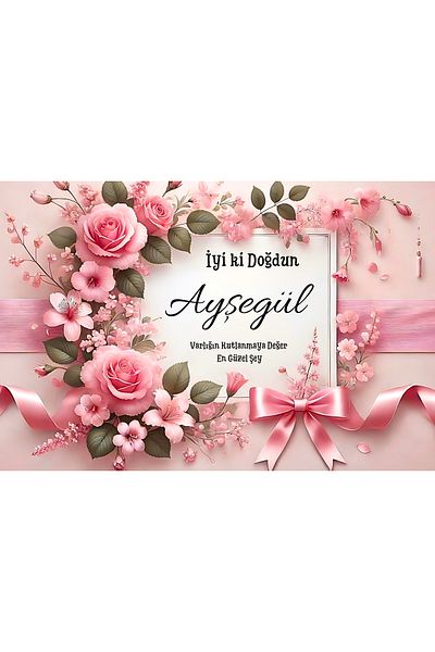 arduçlazer Pink Rose Themed Birthday Pennant 100X150 cm Canvas Banner