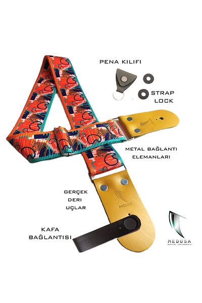MEDUSA Picasstrap Model Guitar Strap, Strap Lock, Pick, Pick Case, Head Joint, Real Leather