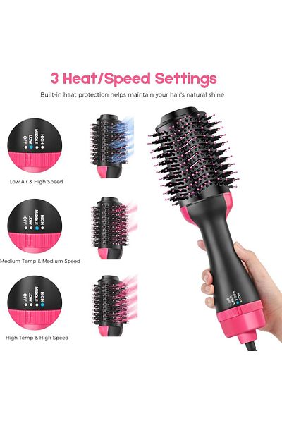 Primo Plus One Step Hair Dryer And Styler Brush Comb Black/Pink