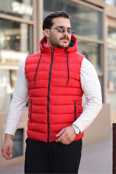 gm giyimarket Men's Seasonal Detachable Hooded Puffer Vest with Pockets