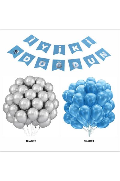 ZENVİVA Blue-Silver Balloon+Banner Set