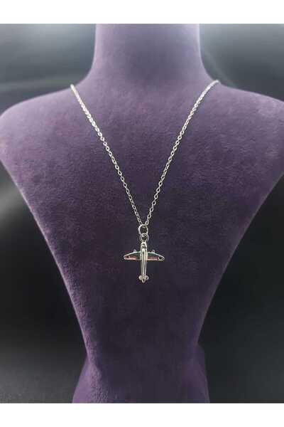 sarıyer silver Airplane Figure Plane History Nostalgic Airplane Model Aviation and Pilot Themed Steel Necklace