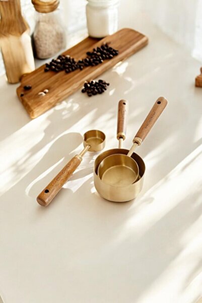 Yuva Concept 15ml 125ml 2 Pieces Different Sizes Stainless Steel Wooden Handle Measuring Spoon Set 2-Piece Measuring Cup