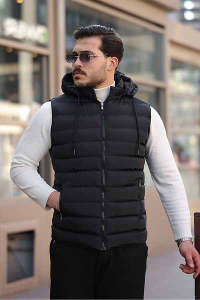 gm giyimarket Men's Seasonal Detachable Hooded Puffer Vest with Pockets