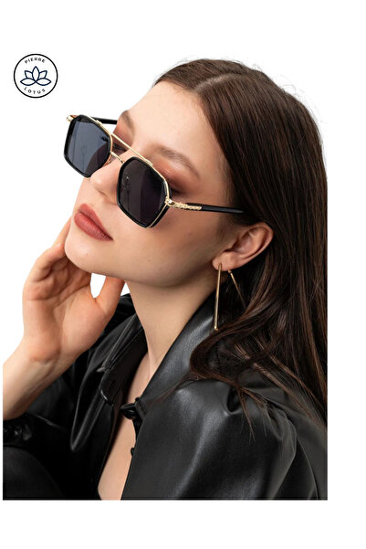 Pierre Lotus Black and Gold Frame Black Glass Sunglasses Plg1082