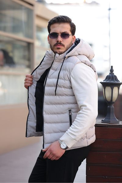 gm giyimarket Men's Seasonal Detachable Hooded Puffer Vest with Pockets
