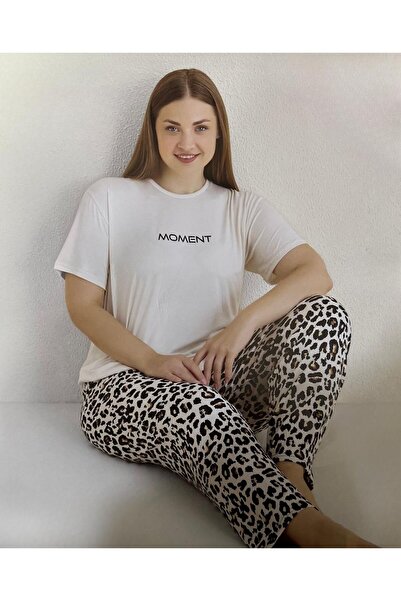 İpek Women's Short Sleeve under Long Plus Size Pajamas Set