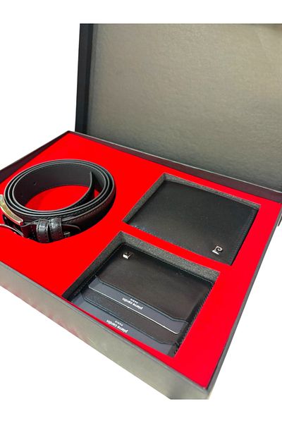 Pierre Cardin Special Boxed Belt&Wallet&Card Holder 3-Piece Black Gift Set Qs.U.To.K.K.A0.5P.C