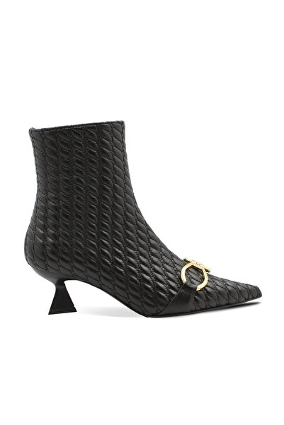 Vario Hakiki Deri Kapitone Tokalı Kadın Bot Nappa Nero (SİYAH)