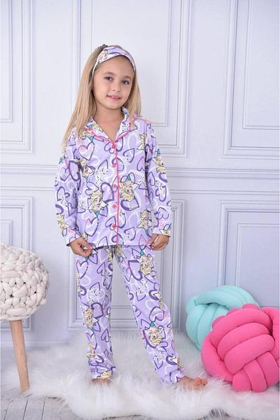 ETHEM TEKSTİL Girl's Elisa Printed Front Buttoned Pajama