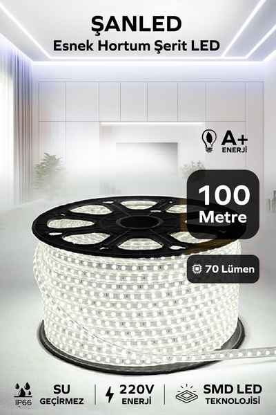 ŞANLED Hortum Esnek Şerit Led Beyaz ,mavi,günışığı,amber Rengi + 220v Fiş/2,3...