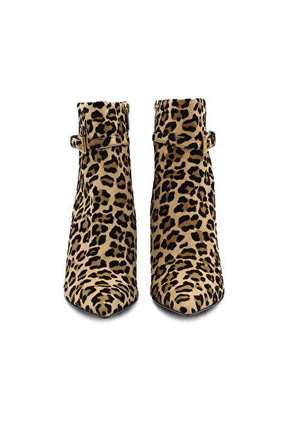 Vario Hakiki Deri Leopar Desenli Tokalı Stiletto Kadın Bot Camoscıo Maculato (BENEKLİ GÜDERİ)