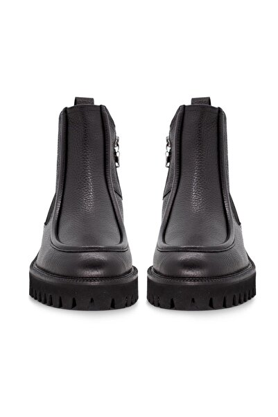 Vario Hakiki Deri Kalın Tabanlı Kadın Chelsea Bot Sıyah (BLACK)