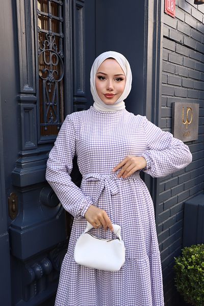 modessia ΓΥΝΑΙΚΕΙΟ Μωβ Πολυστρωματικό Φόρεμα Hijab από ύφασμα μακρύ Seersucker 0397