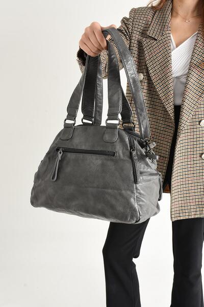 571 Collections Çanta Gray Faux Leather Crossbody and Shoulder Bag - Multi-Compartment (Model: 571-9-12FF)