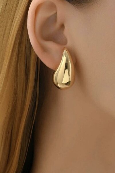 Aslı Jewelry Göz Yaşı Gold Damla Çelik Küpe