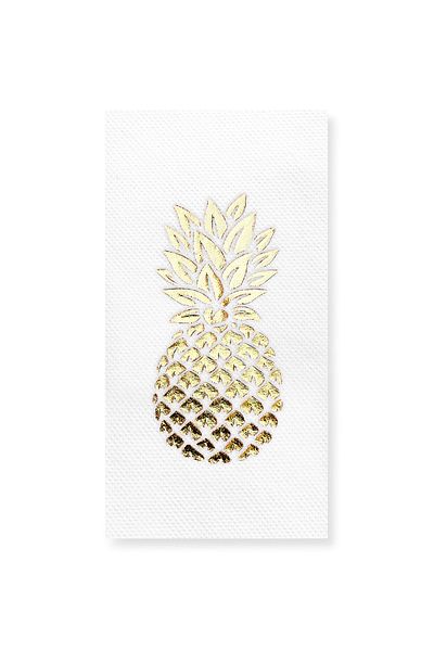 Story 40X40 cm Gold Foil Pineapple Patterned 16-Piece 1/8 Fold White Colored Paper Napkins