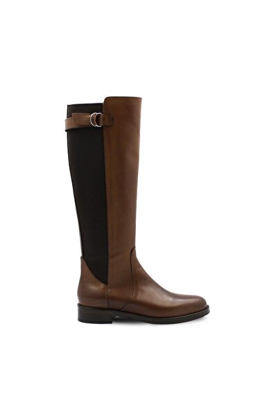 Vario Hakiki Deri Tokalı Diz Altı Kadın Çizme Tabacco (DOĞATÜTÜN)