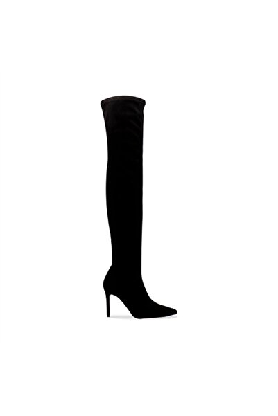 Vario Black Suede Over-The-Knee Thin Heeled Boots Black Suede Black Strec