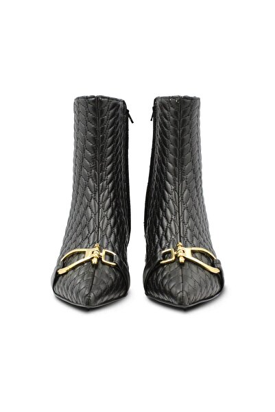 Vario Hakiki Deri Kapitone Tokalı Kadın Bot Nappa Nero (SİYAH)